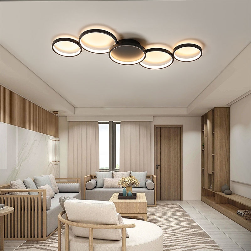 plafoniera a led dimmerabile design circolare moderno lampadario a sospensione in metallo 5 teste lampada a sospensione a led plafoniera a sospensione creativa in nero per soggiorno ristorante bar del 2025 a $201.49 –P6