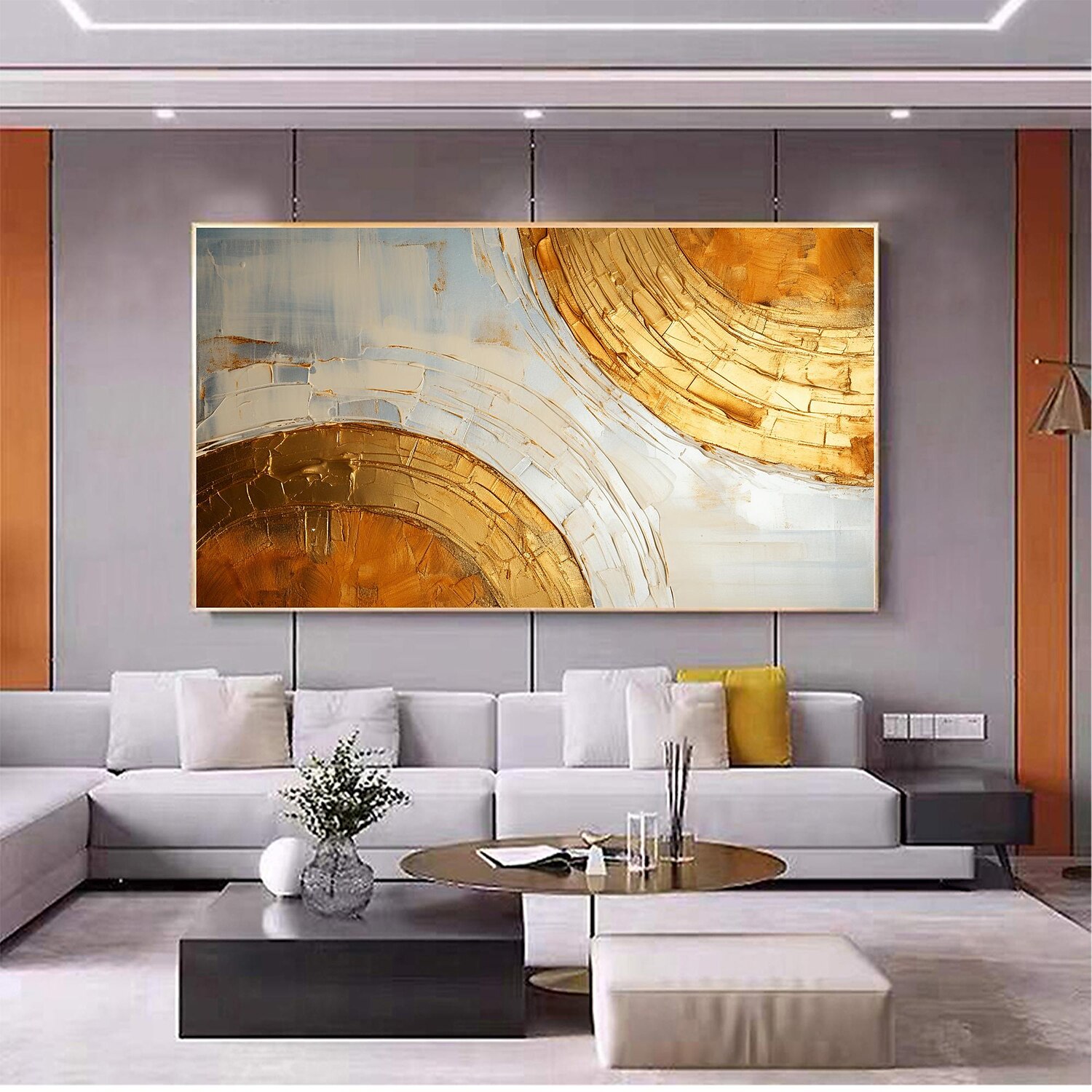 Handmade Oil Painting Canvas Wall Art Decor Original Skiing Gold Texture for Home Decor With Stretched Frame/Without Inner Frame Painting 2025 - $158.99 –P1