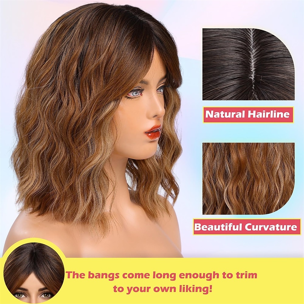 Auburn Bob Wigs for Women Synthetic Wavy Curly Hair Wig with Bangs for Daily Use Christmas Party Wigs 2025 - $21.99 –P15