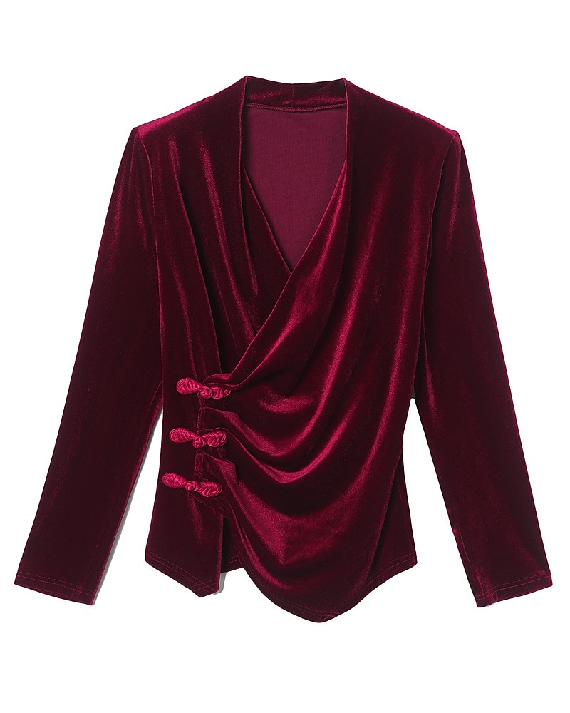 Pentru femei Cămașă Bluză Simplu Modă Manșon Lung În V Topuri obișnuite Casual Tunică curgătoare Negru Roșu Vin Toamna iarna 2025 - $24.99 –P5