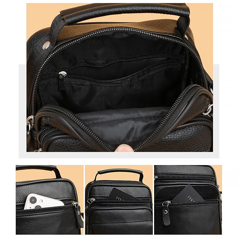 Voor heren Crossbody zak Schoudertas Schooltas Leder Buiten Dagelijks Feestdagen Rits Grote capaciteit waterdicht Lichtgewicht Effen Kleur Zwart 2025 - $29.99 -P5