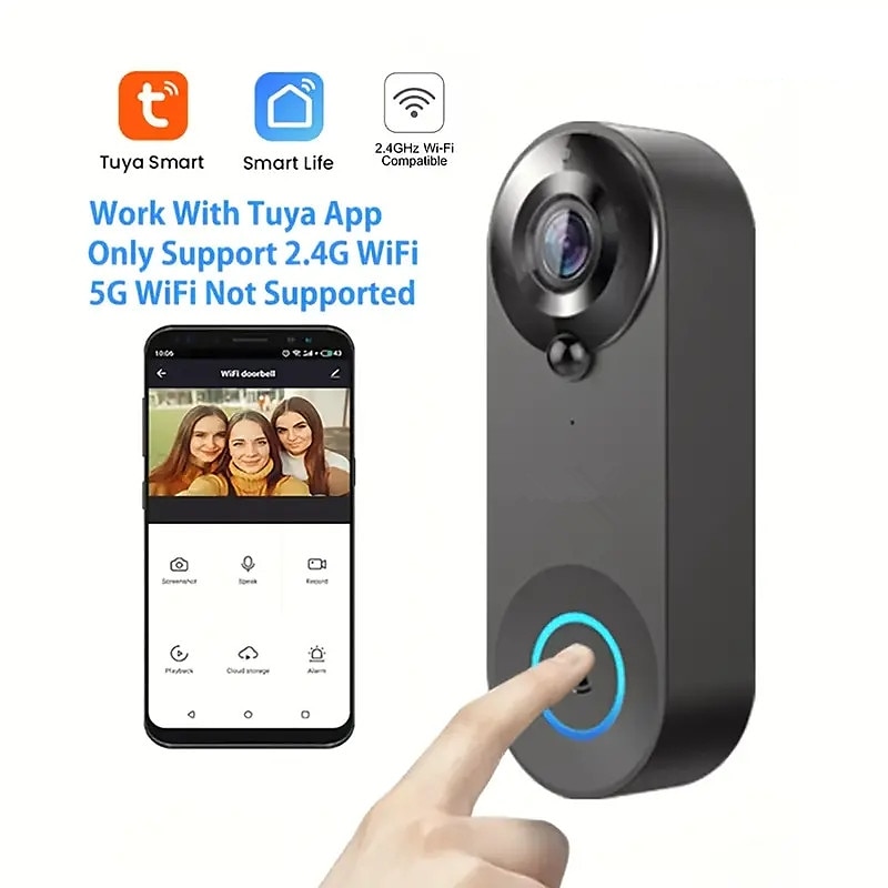 Wifi Door Bell Enhanced Doorbell Camera Wireless 2.4G Wifi Smart Doorbell With Night Vision Function PIR Sensor Reminder Support 32G TF Card Suitable For Photo Recording Intercom 1080P Smart Doorbell 2025 - $64.99 –P1