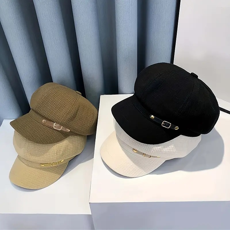 Bérets élégants en relief, casquette de béret classique de couleur unie de style britannique, chapeaux de journal respirants pour femmes, automne & hiver de 2025 ? $24.99 –P4