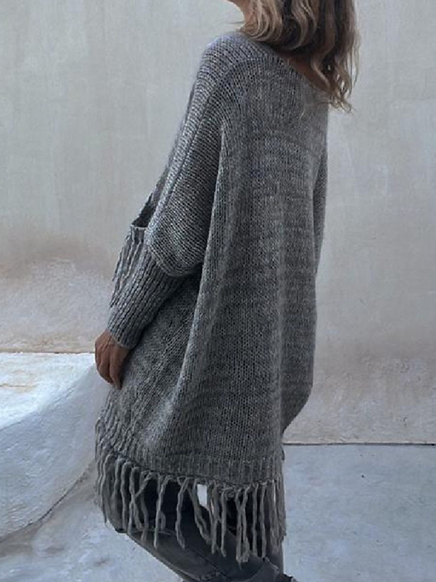 Dame Pullover genser Mote Gatemote Fritid Helfarge Riflet Crew-hals Lomme Dusker Strikket Langermet Lange topper Strikke utendørs Daglig Ut på byen Kamel Grønn Høst Vinter 2025 - $41.99 –P6