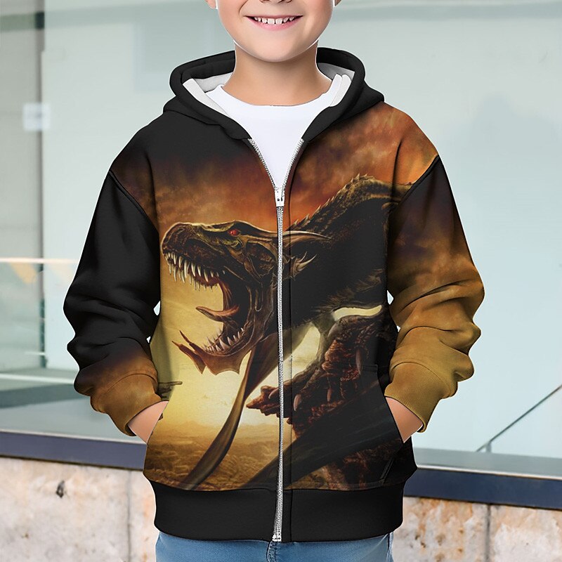 Pojkar 3D Dinosaurie Huvtröja Kappa Ytterkläder Långärmad 3D-tryck Höst Vinter Mode Streetwear Häftig Polyester Barn 3-12 år Utomhus Ledigt Dagligen Normal 2025 - $18.49 –P2