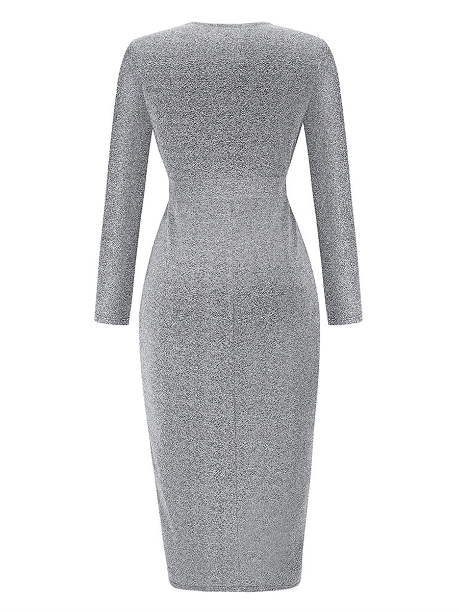 Mulheres Vestido preto Vestido de festa Vestido de convidada de casamento Franzido Fenda Decote V Manga Longa Formal Roupa de inverno Prata Preto Primavera Inverno de 2026 por $38.99 –P7
