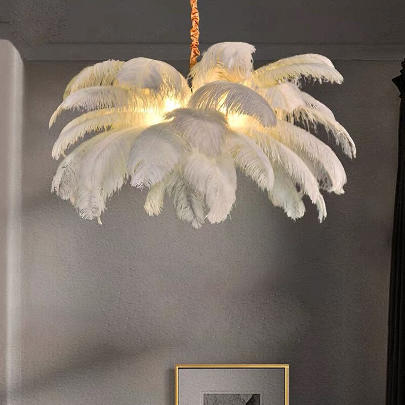 Lampadario A Sospensione A Led Splendido Lampadario A Sospensione Con Bouquet Di Piume Di Struzzo Bianche Extra Large, Lampadario A Sospensione Romantico Per La Camera Da Letto Del Ristorante del 2025 a $481.49 –P1
