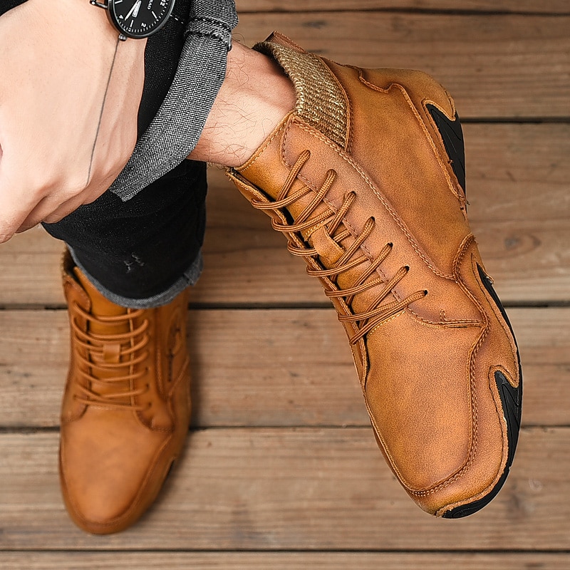 męskie buty vintage z wysoką cholewką – sznurowane, codzienne buty outdoorowe z antypoślizgową podeszwą do wędrówek i codziennego noszenia 2025 - $42.99 –P1