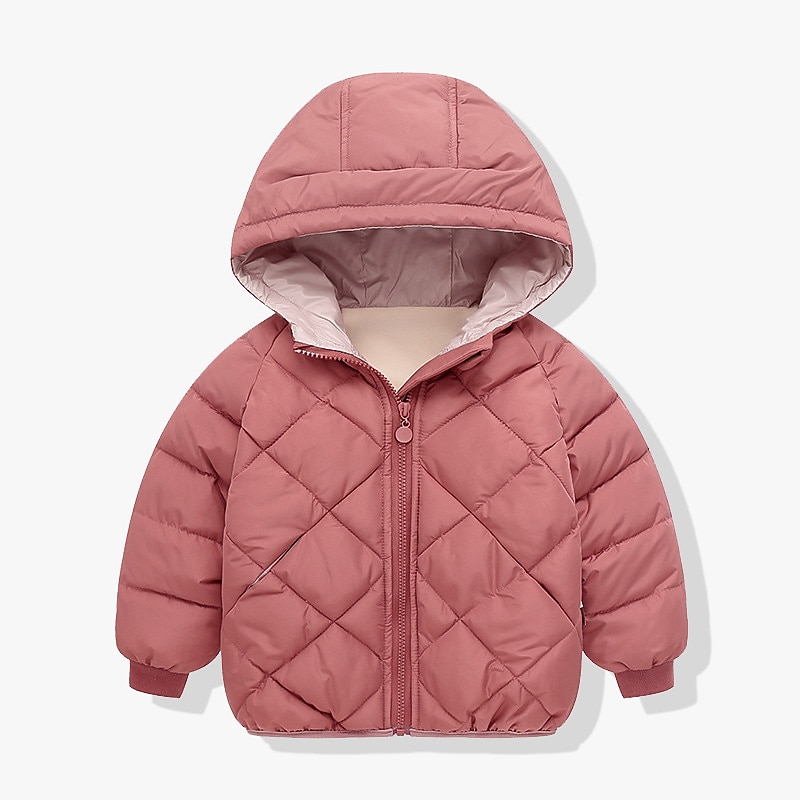 Děti Unisex Mikina s kapucí Svrchní oděvy Dětská bunda Puffer Jacket Pevná barva Dlouhý rukáv Zip Kabát Venkovní Bavlna Rozkošný Denní Bavlněný kabát ve tvaru diamantu-béžový Fleece bavlněný kabát ve 2025 - $23.99 –P4