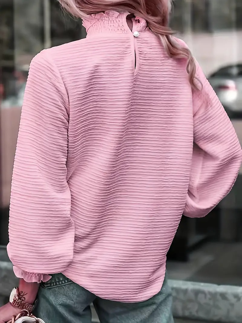 Hemd Bluse Damen Schwarz Weiß Rosa Solide / einfarbig Puffärmel Täglich Modisch Stehkragen Regular Fit S 2025 - $27.99 –P19