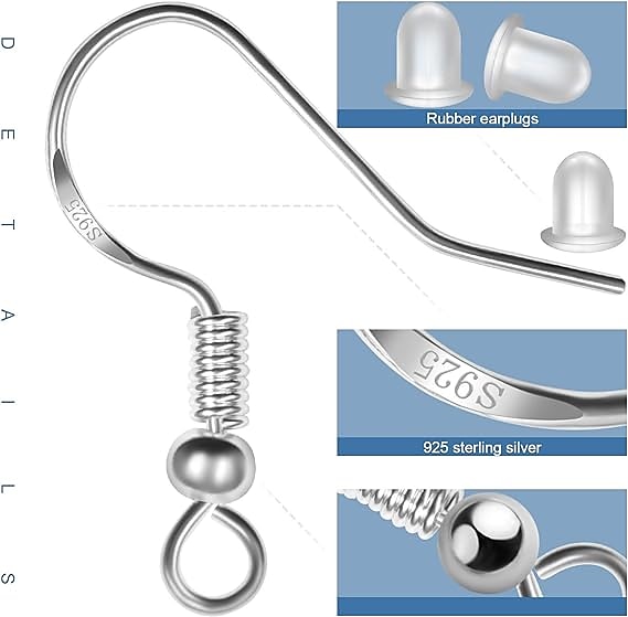 Ganci per orecchini in argento sterling 100 pezzi/50 paia di fili per le orecchie ganci per pesci parti di gioielli ipoallergenici con 100 pezzi posteriori per orecchini in silicone trasparente del 2026 a $9.99 –P3
