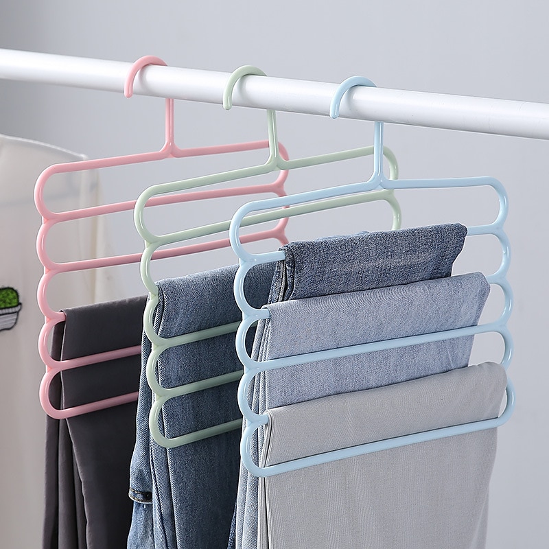 10 stuks gekleurde antislip meerlaagse broekrek multifunctionele garderobe 5-laags hangende broekrek sjaalrek sjaal stropdas hanger 2025 - $9.49 –P4