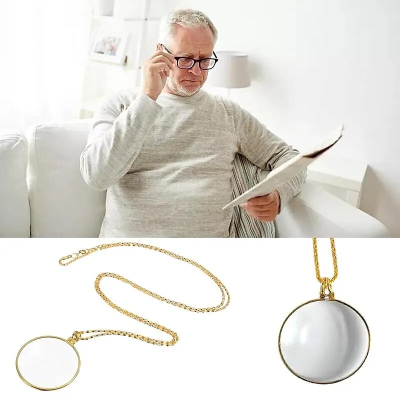 Collana monocolo decorativa con lente d'ingrandimento 5x, ciondolo con lente d'ingrandimento, collana a catena placcata in argento dorato per regalo di gioielli da donna del 2025 a $8.99 –P1
