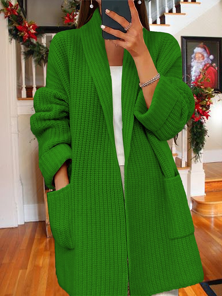 Women's Cardigan Cardigan Coat Shirt Collar Ribbed Knit Polyester Knitted Front Pocket Fall Winter Long Outdoor Holiday Going out Stylish Casual Soft Long Sleeve Pure Color Red Green S M L 2023 - US $41.99 –P2