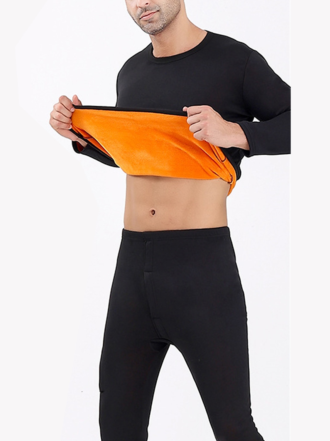 Men's Thermal Underwear Sleepwear Thermal Set 2 Pieces Plain Warm Fashion Casual Home Daily Bed Polyester Fleece Comfort Warm Soft Crew Neck Long Sleeve T shirt Tee Pant Fall Winter Black Red 2025 - $18.49 –P11