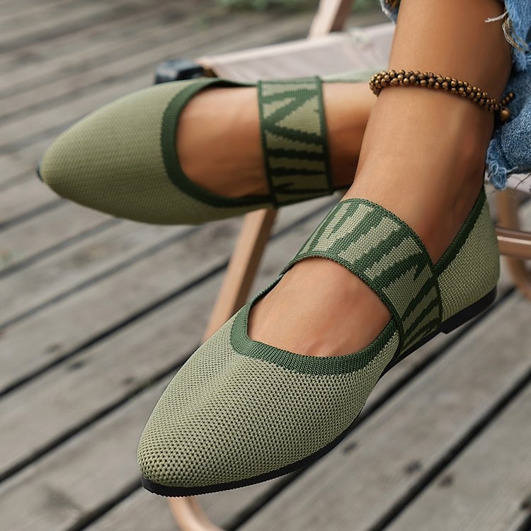 Women's Black Knit Mary Jane Flats – Pointed Toe Stretch Fabric Casual Shoes with Geometric Straps for Work, Travel & Daily Wear 2025 - $19.99 –P7
