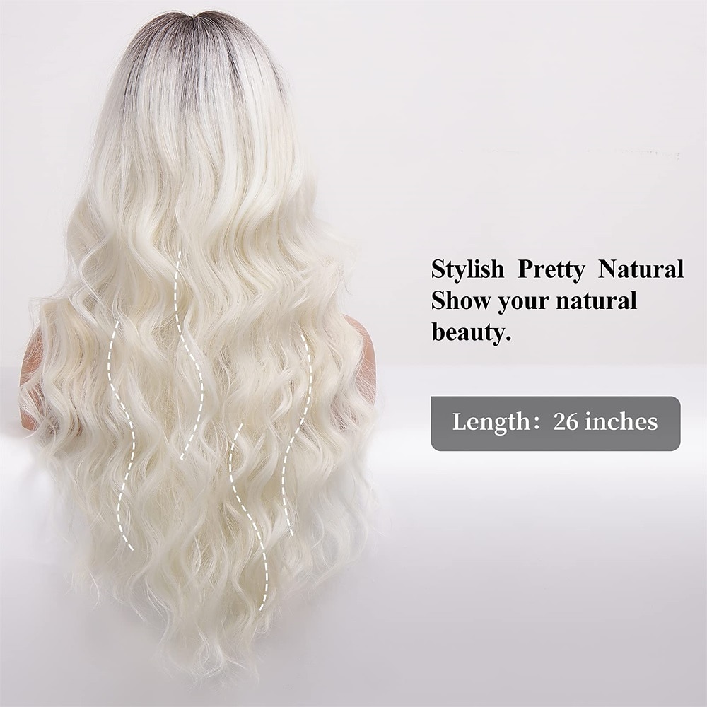 lange roze golvende pruik voor vrouwen ombre roze pruik donkere wortel 26 inch met pony krullend golvende pruik natuurlijk ogende synthetische hittebestendige vezel pruik voor dagelijks feestgebruik 2025 - $28.99 –P15