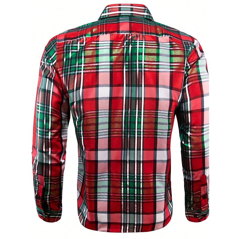 Camisas estampadas con escenas navideñas para hombre, camisas a cuadros, informales, para exteriores, para la calle, para otoño&amp;Vestido de invierno de manga larga burdeos tallas S, M y L 2025 - $26.99 –P2