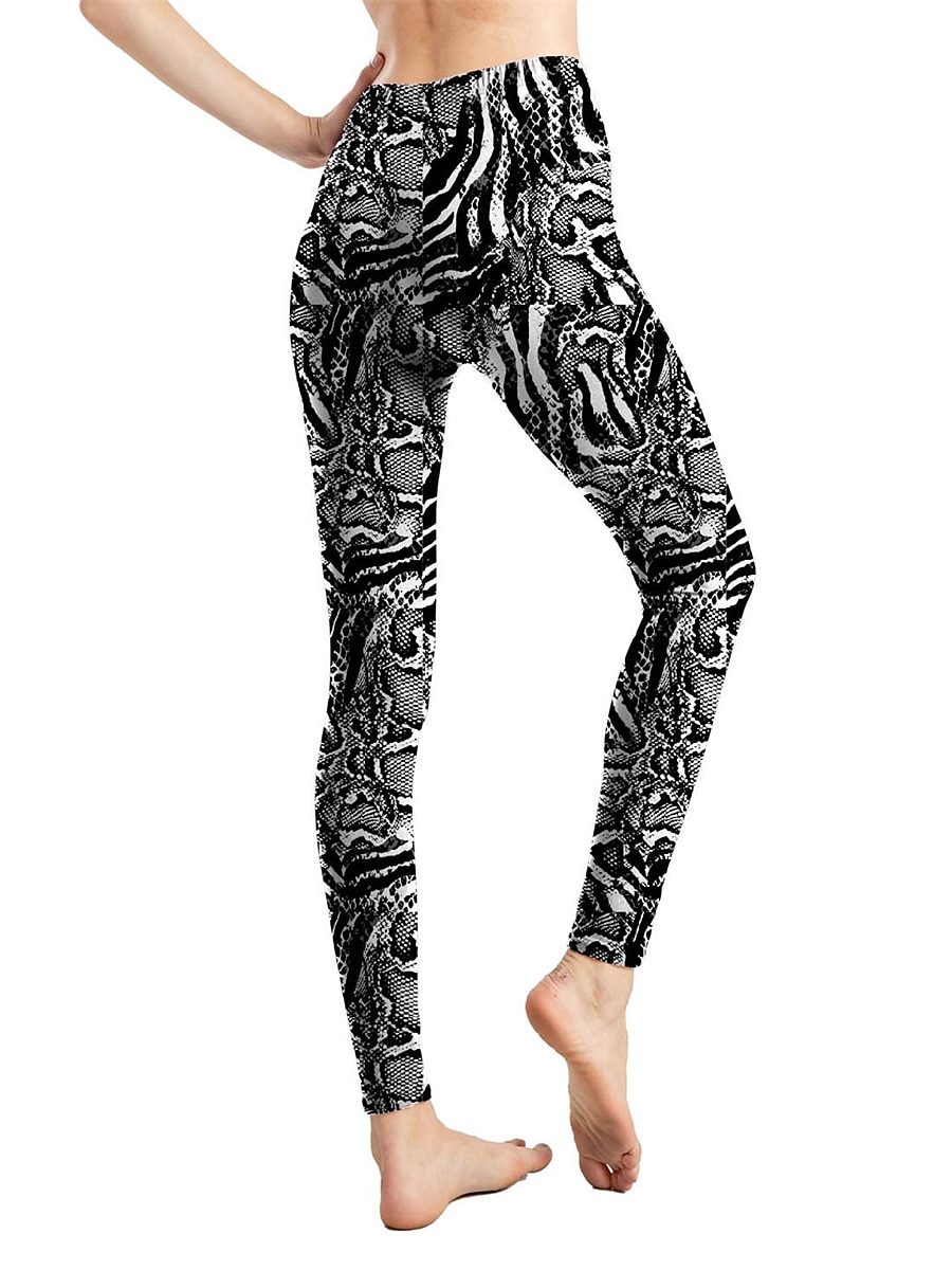 Women's Leggings Active Fashion Full Length High Waist Leopard Gradient Snake Print Elastic Waist Print Breathable Soft Comfortable Micro-elastic Outdoor Vacation Home Leopard Print 0358 blue and 2025 - $13.99 –P10