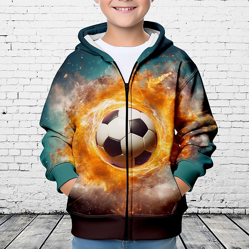 Pojkar 3D Fotboll Huvtröja Kappa Ytterkläder Långärmad 3D-tryck Höst Vinter Mode Streetwear Häftig Polyester Barn 3-12 år Utomhus Ledigt Dagligen Normal 2025 - $18.49 –P3