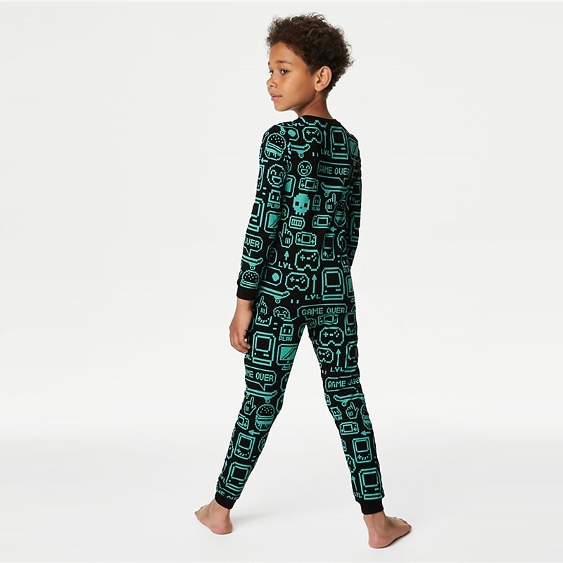 pojkar 3d-spel pyjamasset långärmad 3d-utskrift höst vinter aktiv cool daglig polyester barn 3-12 år crew neck hem causal inomhus normal passform 2025 - $16.49 –P3