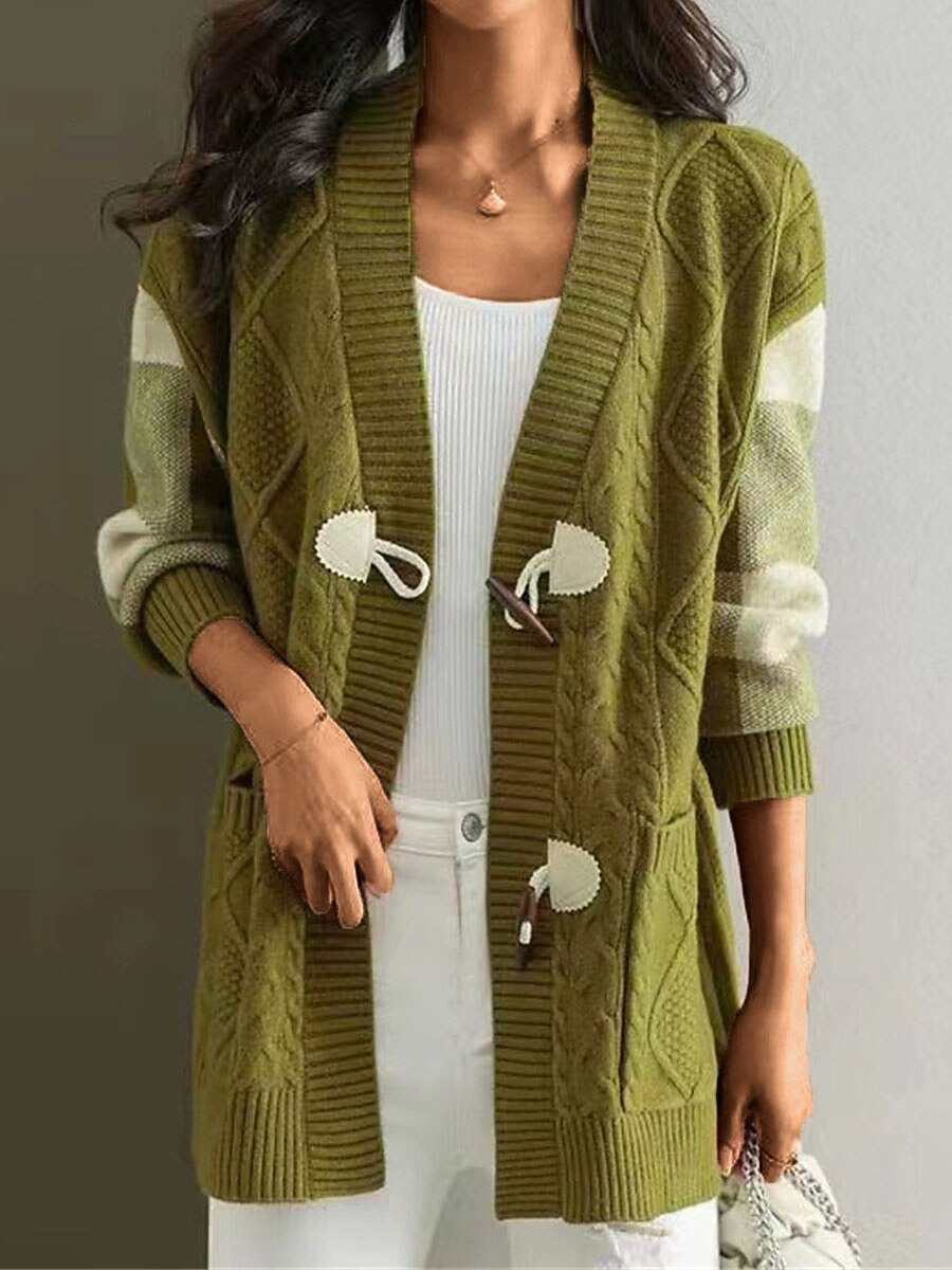 Women's Cardigan Sweater Jacket V Neck Cable Knit Acrylic Pocket Fall Winter Regular Outdoor Daily Going out Stylish Casual Soft Long Sleeve Plaid Red Navy Blue Green S M L 2023 - US $38.99 –P4