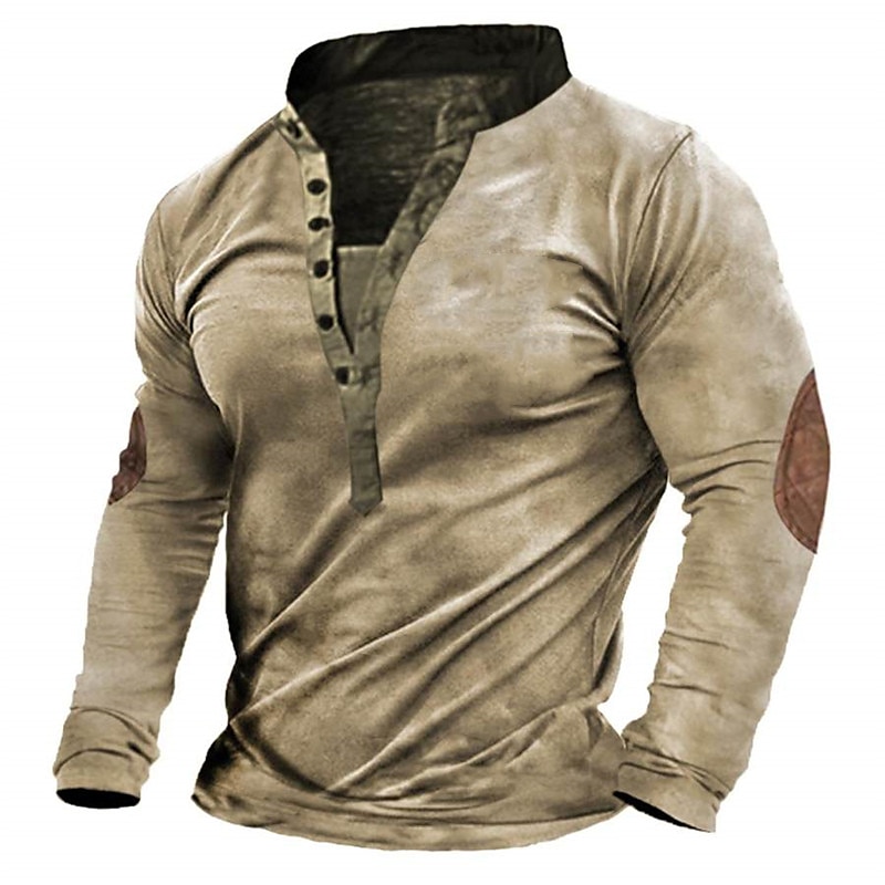 Hombre Camiseta con botones Camiseta Henley Shirt Camiseta superior Manga Larga reina Ana Primavera & Otoño Bloque de color Vintage Design Básico Retazos Vacaciones Calle Noche Caqui Camiseta 2025 - $21.99 –P1