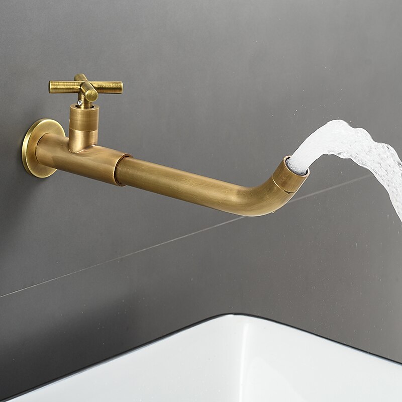 Wall Mounted Bathroom Sink Faucet, Brass Constructed Single Handle One Hole Long Reversible Spout Bath Mixer Taps for Bathroom Sink Tall Vessel in Black Chrome Antique Brass Silver 2025 - $77.99 –P17
