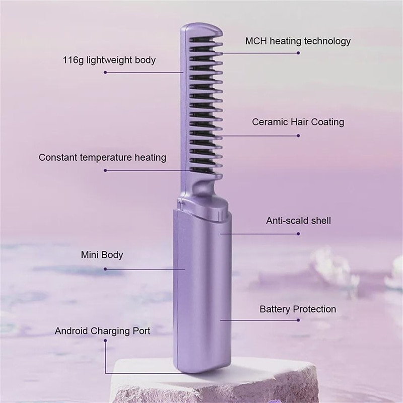 2IN1 Lazy Hair Straightener Wireless Hair Hot Comb Mini USB Rechargeable Straightener Curly Hair Stick Fast Heating Straightening Brush for Home Trave-1PC Valentine's Day Gift 2026 - $21.99 –P6