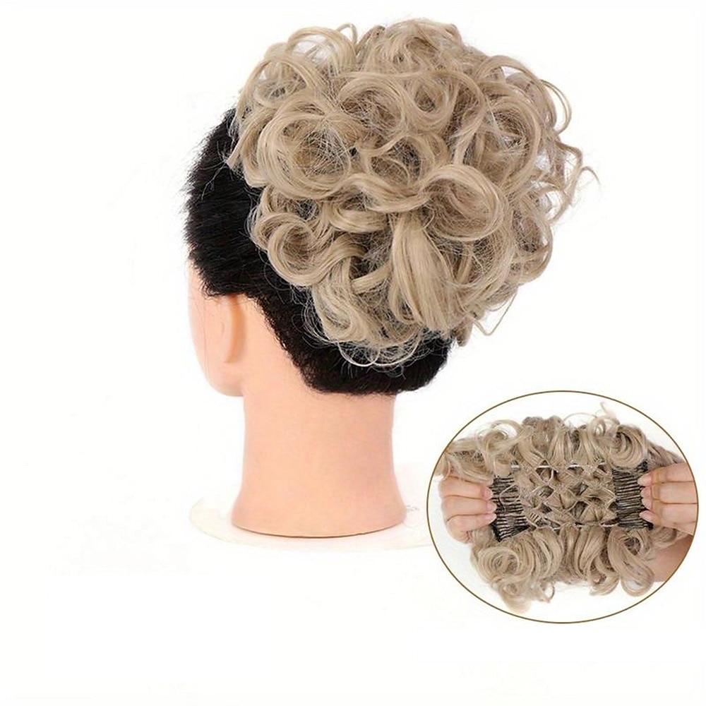 mariée gros chignon en désordre, chignon bouclé synthétique avec clips de peigne, queue de cheveux couverture chignon extension de queue de cheval faux cheveux naturels de 2025 ? $11.99 –P10