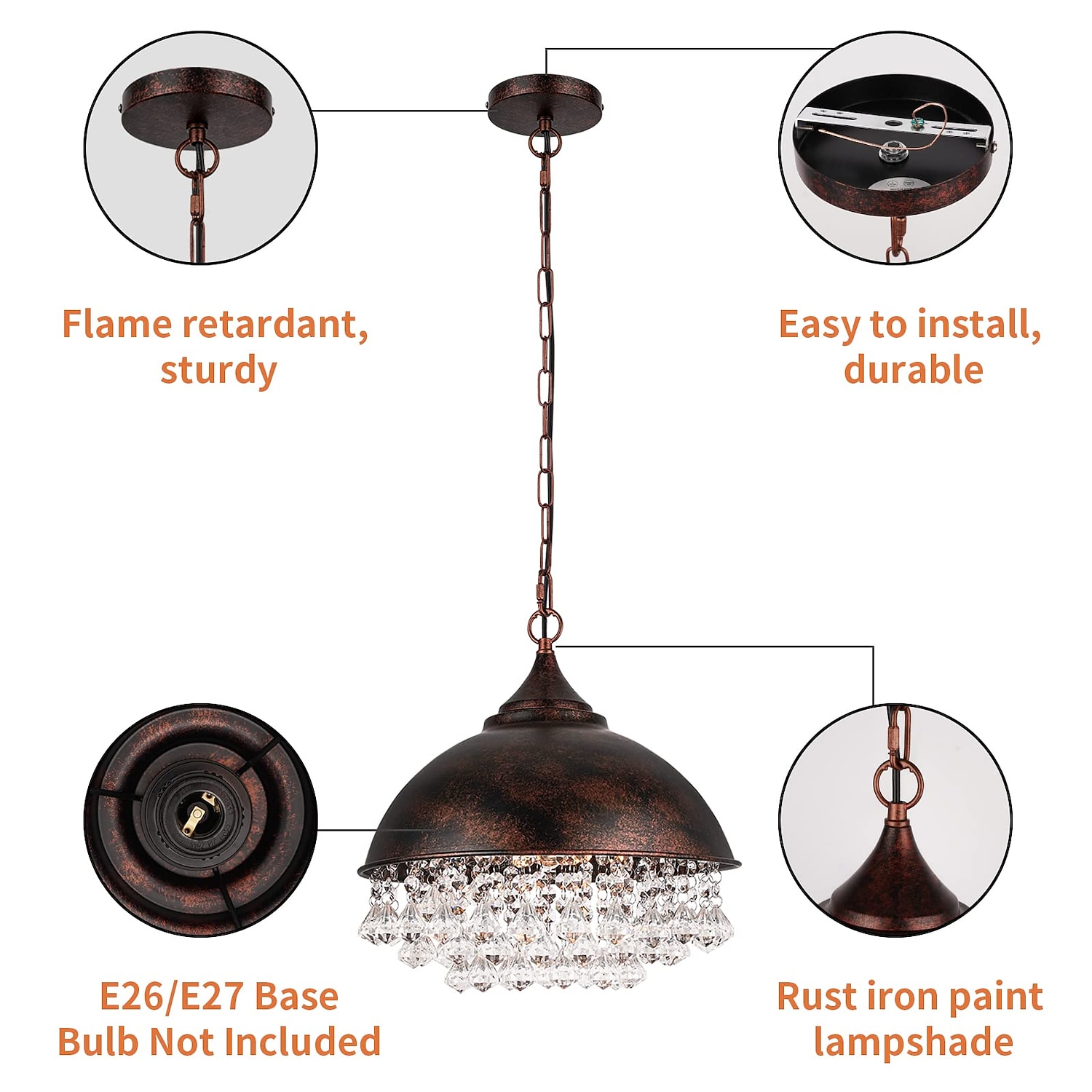 Подвесная люстра с маленькими блестящими хрустальными бусинами, кованое железо, ретро-индустриальный стиль, с одной регулируемой цепочкой, черный 110-240В 2026 - $172.99 –P7