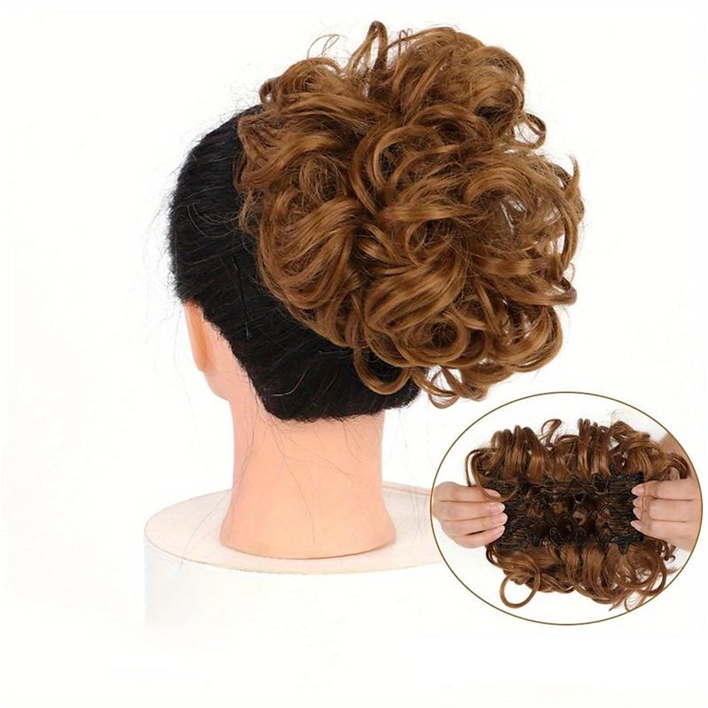 mariée gros chignon en désordre, chignon bouclé synthétique avec clips de peigne, queue de cheveux couverture chignon extension de queue de cheval faux cheveux naturels de 2025 ? $11.99 –P16