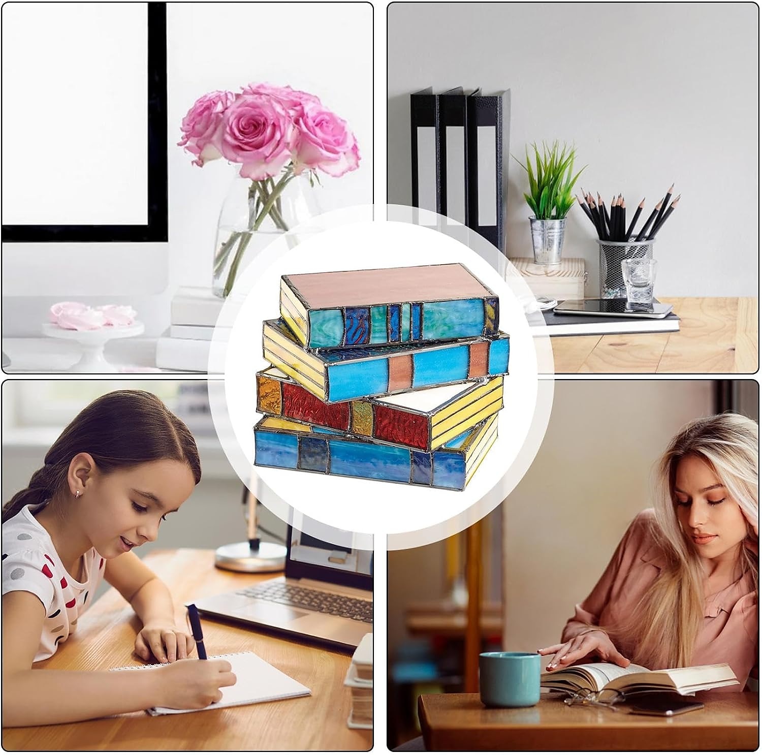 Lampada per libri impilati in vetro colorato, lampada per libri impilati in vetro colorato, lampada da scrivania artigianale in resina, regalo di decorazioni natalizie del 2025 a $8.99 –P3