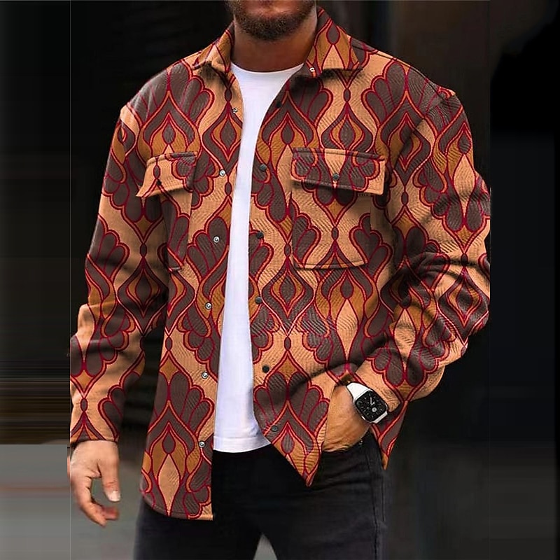 Men's Tribal Geometry Ethnic Shirt Shirt Jacket Overshirt Long Sleeve Vintage Casual Tribal Outdoor Street Casual Daily Fall & Winter Turndown Buttons Pocket Print Blue Brown Gray 2025 - $37.99 –P3