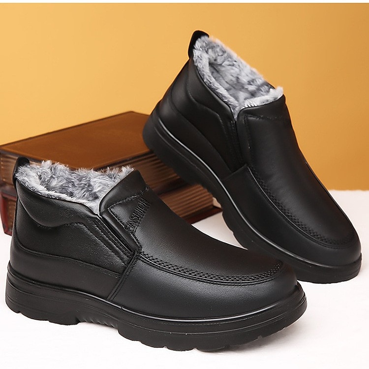 Men's Winter Warm Faux Fur-Lined Faux Leather Ankle Boots – Slip-On Design with Non-Slip Sole for Cold Weather 2025 - $42.99 –P4