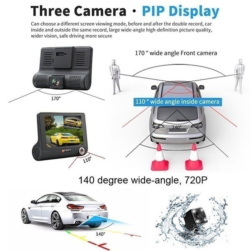 H35 1080p Nieuw ontwerp / met achteruitrijcamera / Start automatische opname Auto DVR 170 graden Wijde hoek 4 inch(es) IPS Dash Cam met Nacht Zicht / Bewegingsdetectie / Continu-opname Neen 2025 - $93.99 –P4