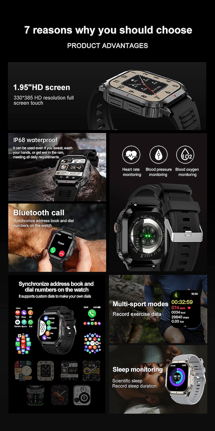 696 TK01 4G Bluetooth Pedometer Sleep Camera IP67 1.99 Screen Smart Watch,  New