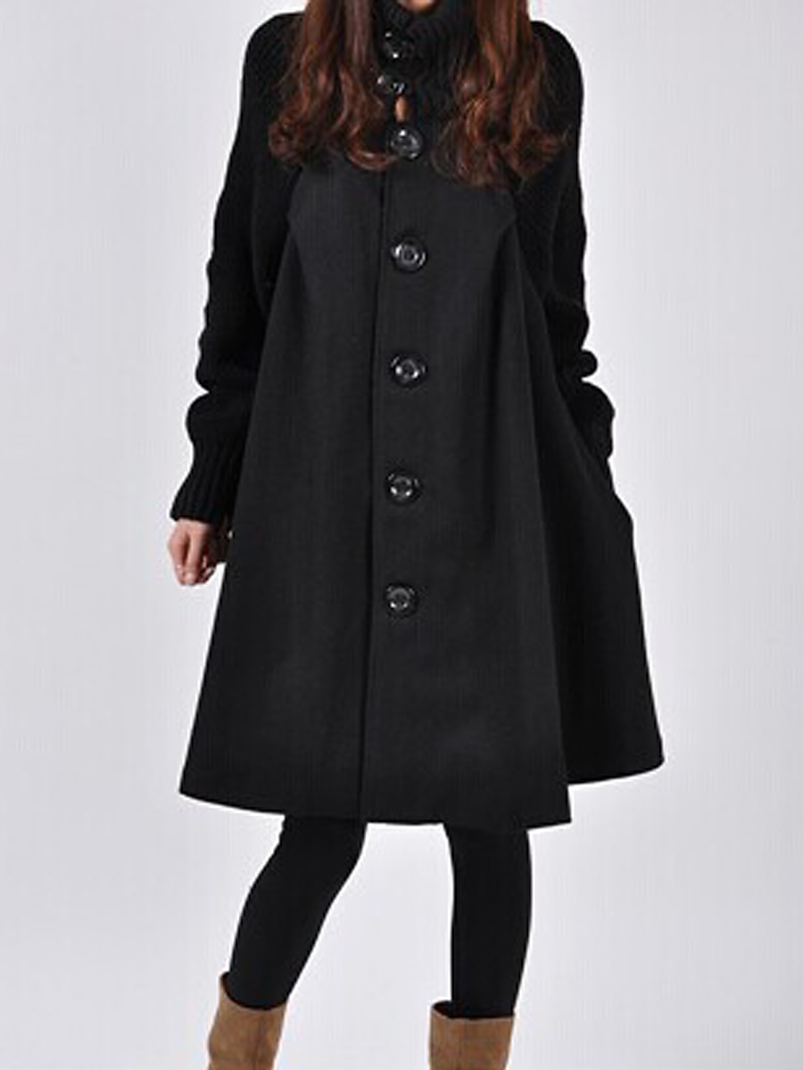 Women's Winter Coat Cloak / Capes Long Coat Winter Coat Single Breasted Thermal Warm Trench Coat Single Breasted Stand Collar Loose Fit Outerwear Long Sleeve Black 2023 - US $35.99 –P3