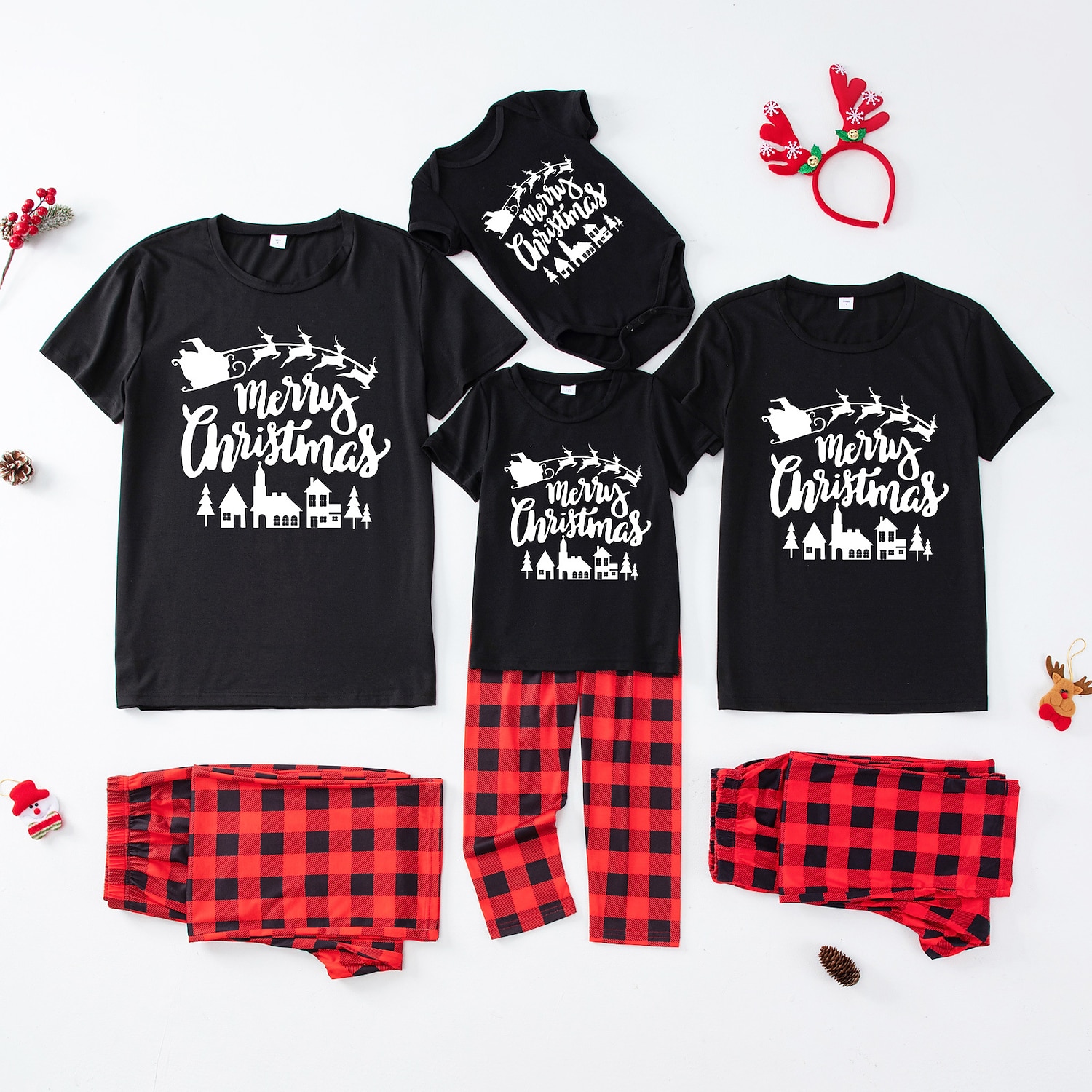 Family Christmas Family Pajamas Pajamas Graphic Plaid Pajamas Cute Christmas Pajamas School Print Colorblock Black White Long Sleeve Mommy And Me Outfits Active Matching Outfits 2026 - $16.49 –P9
