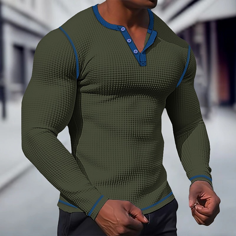 Voor heren T-shirt Wafel Henley-shirt Henley-shirt Shirt met lange mouwen Effen Raglan mouw Henley Straat Vakantie Lange mouw Lapwerk Kleding Polyester Modieus Ontwerper Basic 2025 - $21.99 -P10