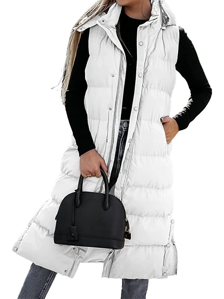 Women's Puffer Vest Long Winter Coat Sleeveless Hooded Jacket Thermal Warm Parka Windproof Gilet Zipper Outerwear Fall 2023 - US $44.99 –P16