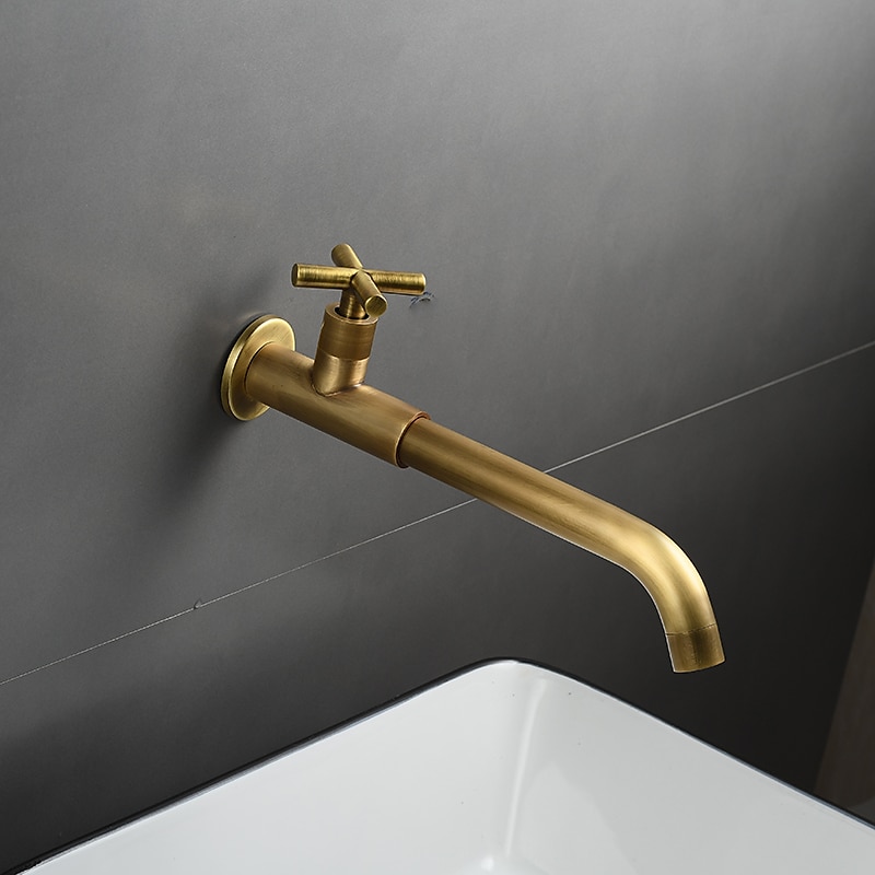 Wall Mounted Bathroom Sink Faucet, Brass Constructed Single Handle One Hole Long Reversible Spout Bath Mixer Taps for Bathroom Sink Tall Vessel in Black Chrome Antique Brass Silver 2025 - $77.99 –P4