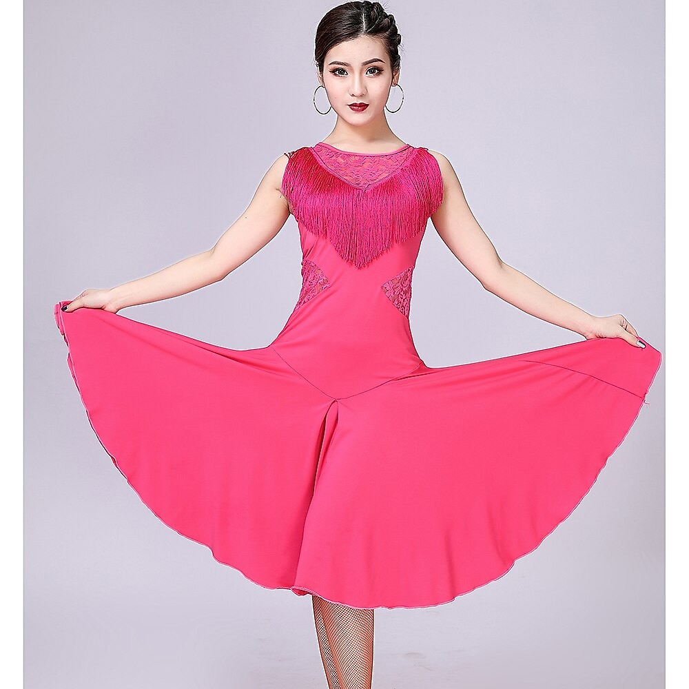 Sleeveless Red Latin Tassel Dress Sizes S -4XL