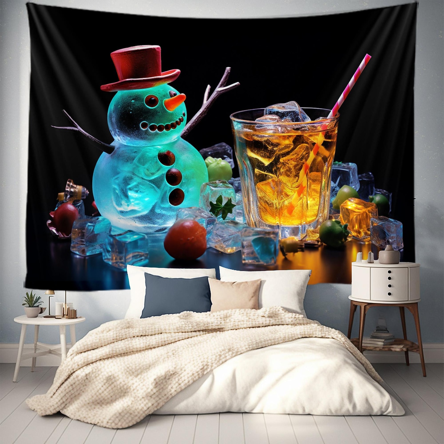 juldekorationer blacklight gobeläng uv reaktivt sken i mörkret snögubbe xmas trippy bar dimmigt hängande gobeläng väggkonst väggmålning för vardagsrum sovrum 2025 - $20.99 –P14