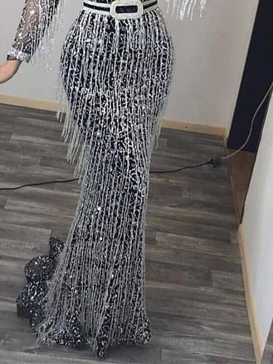 Women‘s Sequin Dress Fringe Dress Prom Dress Party Dress Sparkly Dress Black Dress Black Long Dress Maxi Dress Long Sleeve Fall Winter Autumn Deep V Fashion Guest Birthday 2023 - US $39.99 –P4