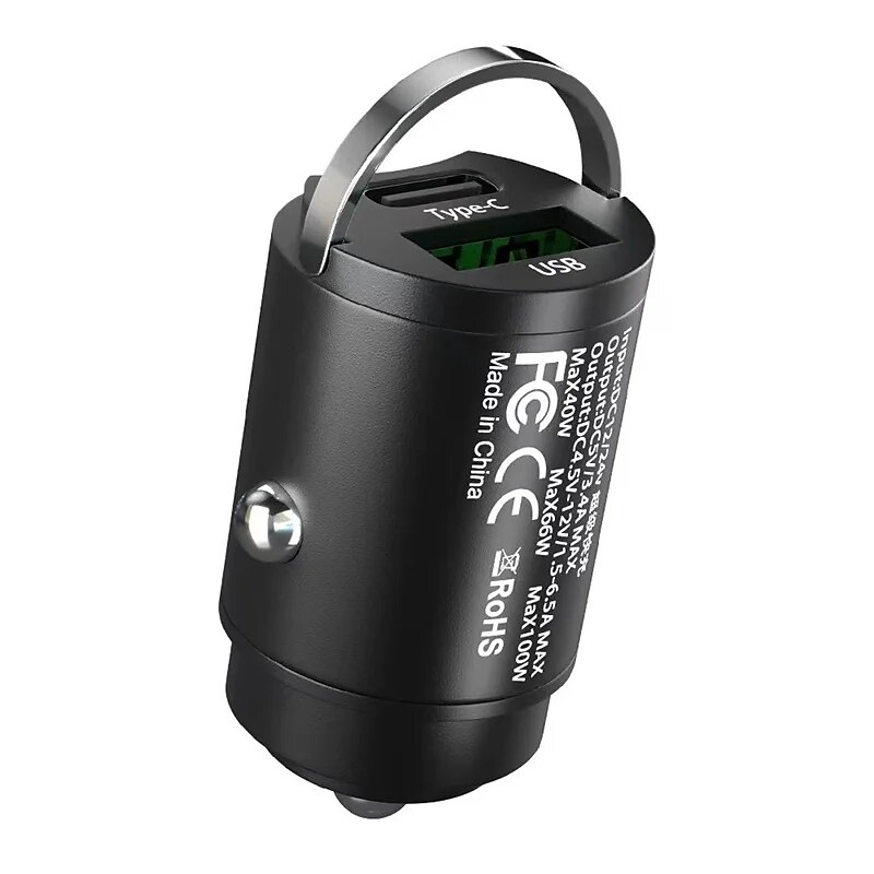 încărcător auto usb tip-c încărcare rapidă inel metalic mini încărcător auto priză brichetă adaptor accesorii auto 2025 - $15.99 –P1