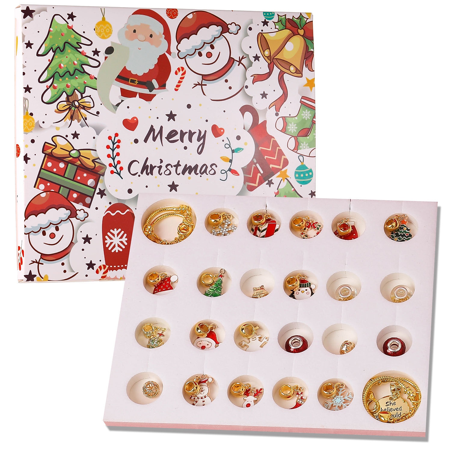 Weihnachts-Adventskalender, Countdown-Kalender, Geschenkbox-Set, Weihnachts-DIY-Perlen-Handschmuck, Advents-Christbaum-Armband-Geschenk, Weihnachtsgeschenk 2025 - $21.99 –P3
