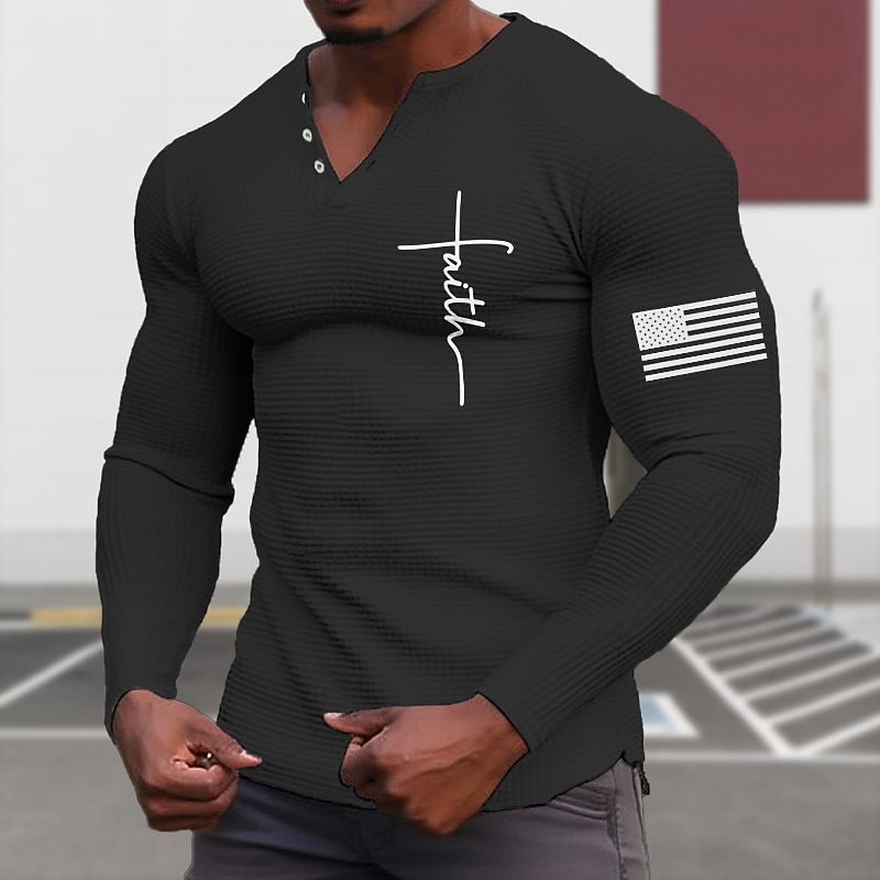 Męskie Graficzny Křížky Koszula Henley T-shirt waflowy Długi rękaw Druk 3D Moda Designerskie Codzienny Sporty na świeżym powietrzu Święto Festiwal Wiosna i jesień Czarny Biały Żółty Zielony Szary 2026 - $26.99 –P5