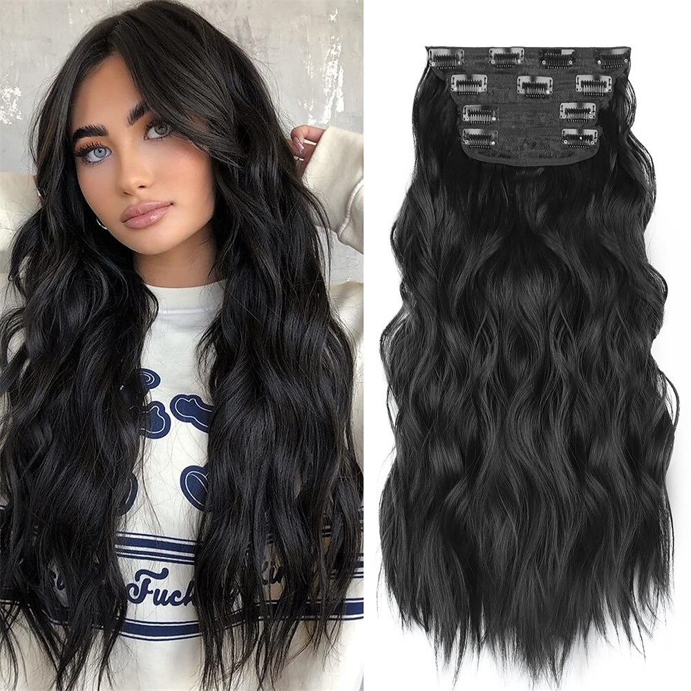 Extensões Sintéticas Clipes Cabelo Sintético Longo Alongamento Com Presilha 4pçs Macio Resistente ao Calor Fofo Mulheres de 2025 por $29.99 –P7