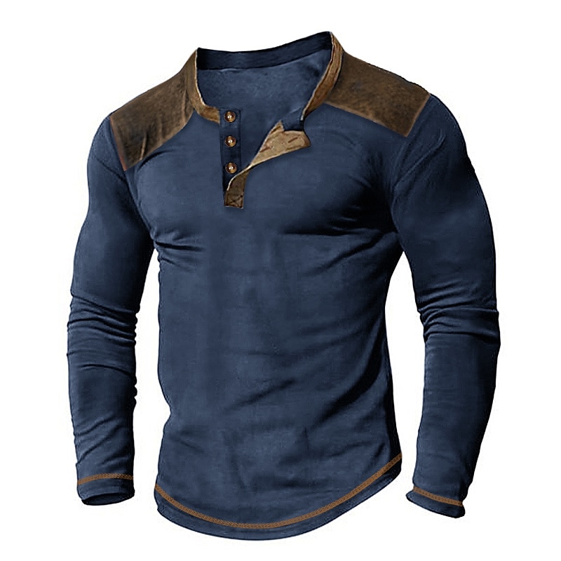 Herren T Shirt Henley Shirt T-Shirt Farbblock Henley Strasse Urlaub Langarm Bekleidung Modisch Designer Basic 2025 - $16.49 –P2